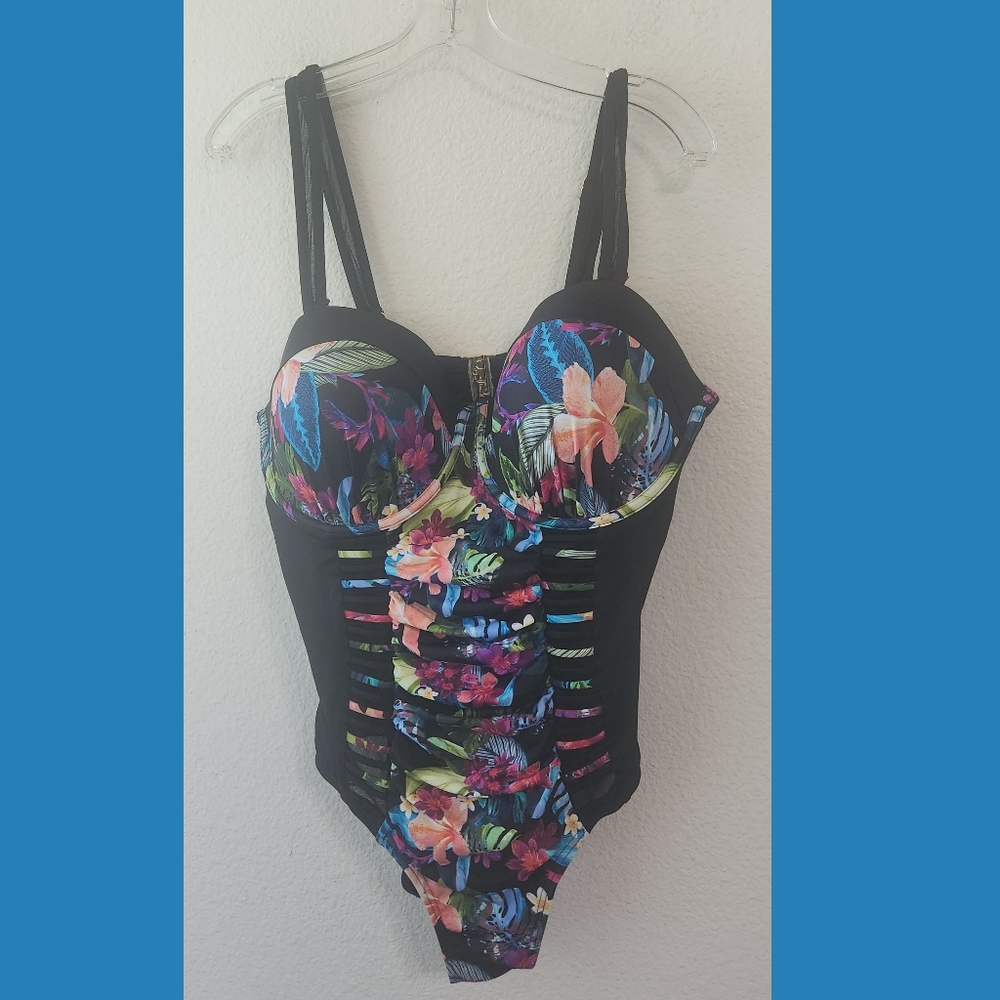 Swimsuits for All NWT Black Floral Ruched One Piece Swimsuit Sz 18